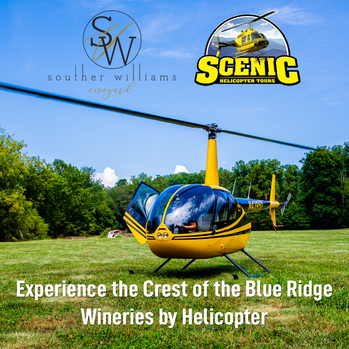 Helicopter, Tour, Wine, Wineries, Crest of the Blue Ridge, Cider Wine and Dine
