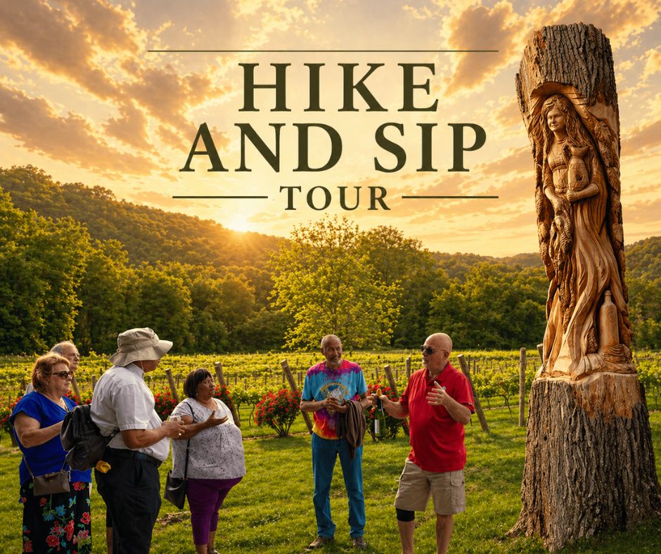 hiking, vineyard, sipping wine