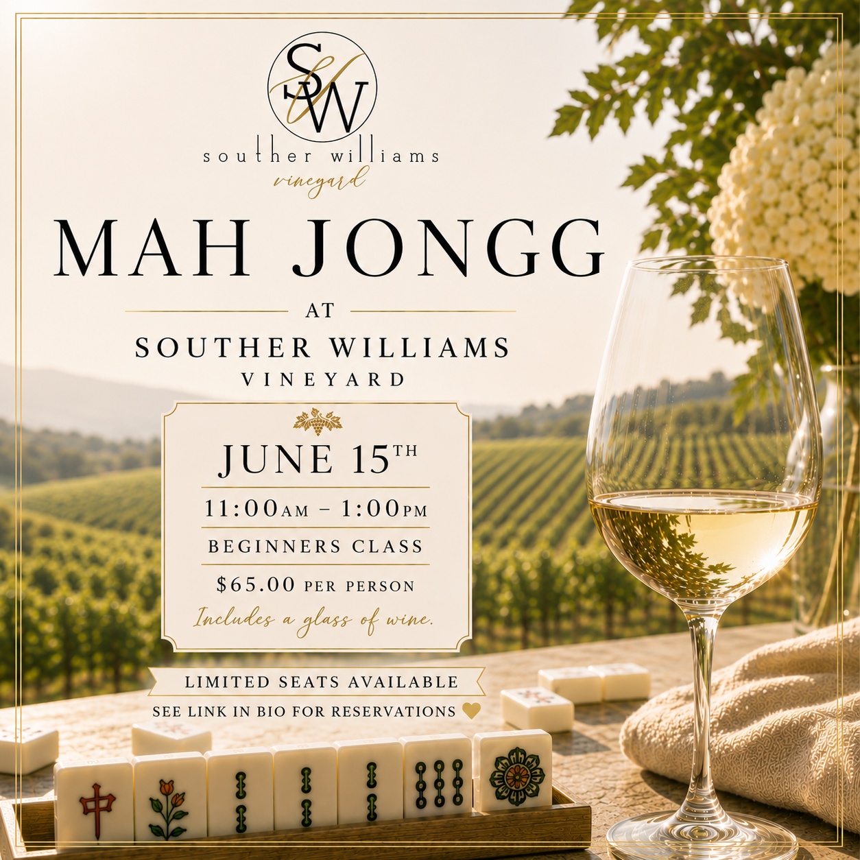 Mah Jonng, Beginner Class, Souther Williams Vineyard, June 15th
