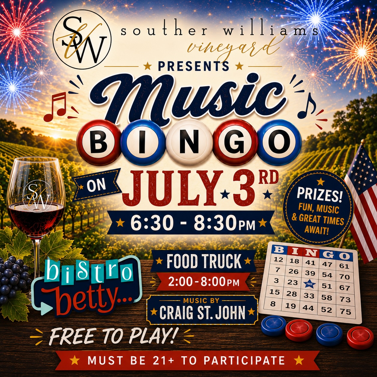 bingo, Music, Souther Williams Vineyard